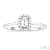 5x3 MM Octagonal Shape White Topaz and 1/20 Ctw Single Cut Diamond Halo Semi-Precious Ring in 14K White Gold